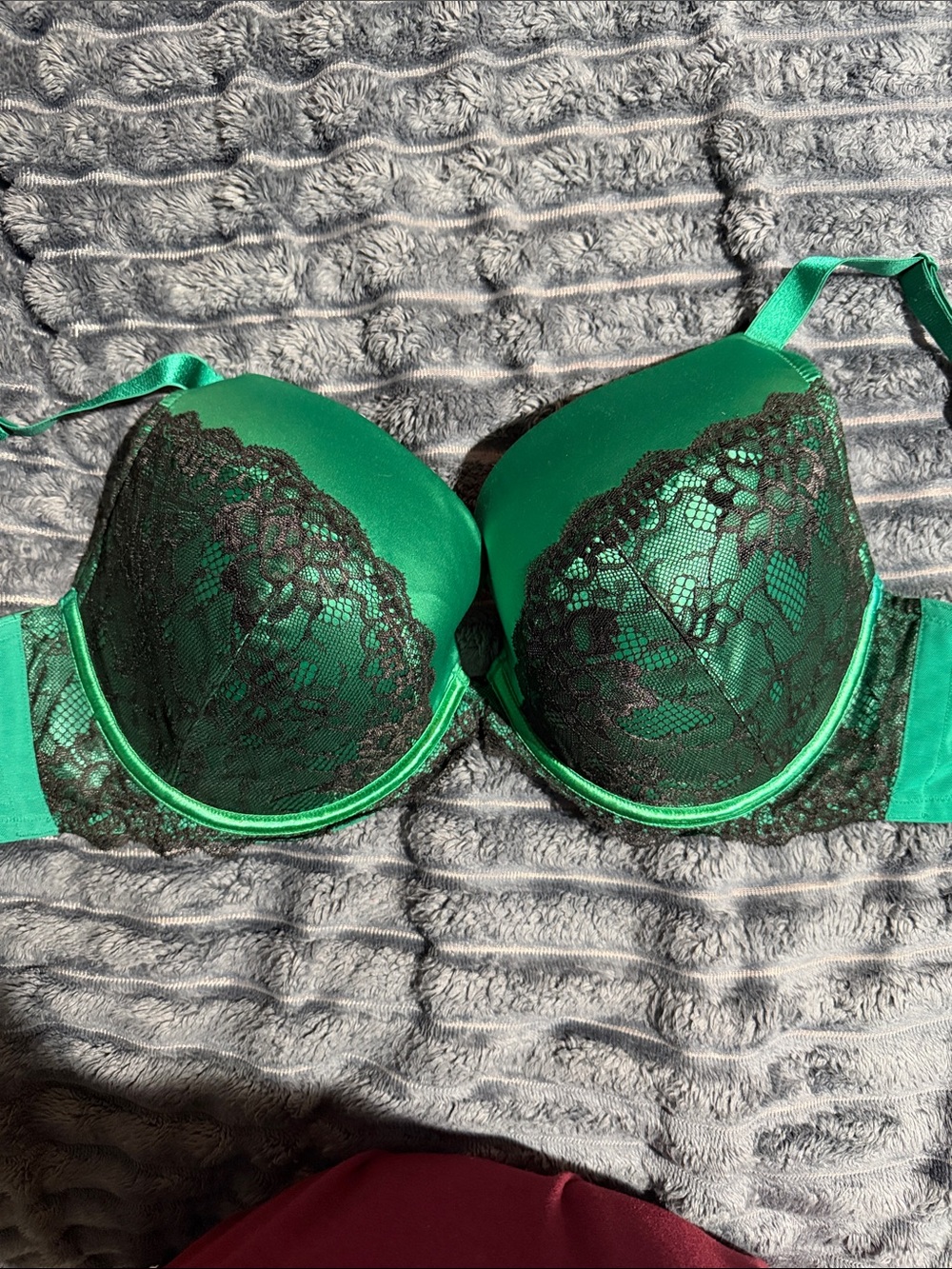 Cacique Emerald Green Bra with Black Lace Overlay